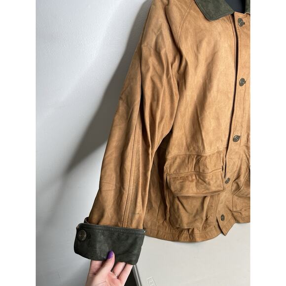 Vintage Merit Awards Genuine Leather Tan & Green Jacket Men’s Size XL - Picture 4 of 14